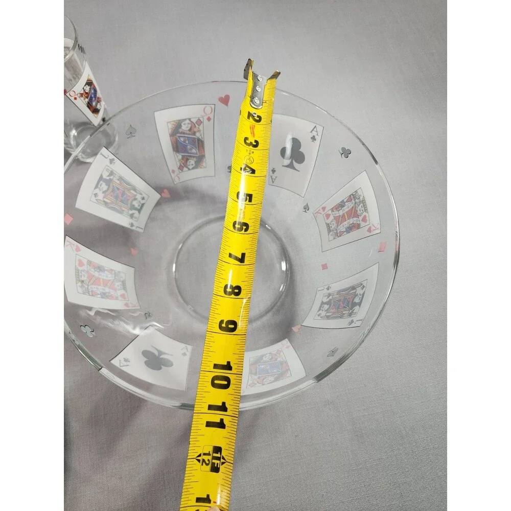 Vintage 6-Piece Playing Card Casino Glassware Set Tumblers Bowl & Tray